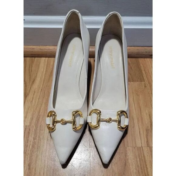 Jeffrey Campbell Shoes - Jeffery Campbell Happy Hour Ivory/Gold  Pointed Toe Pump 6.5